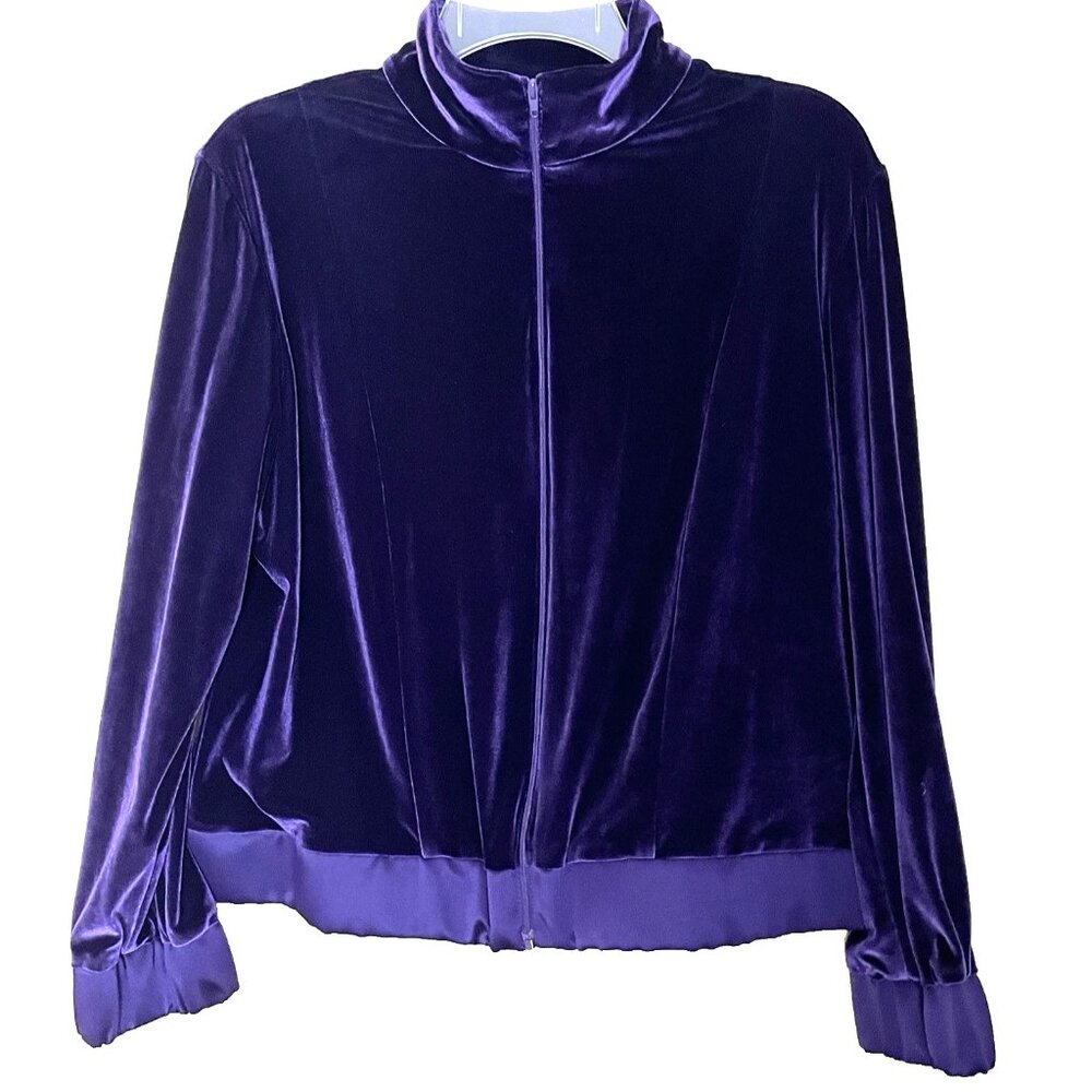 Coldwater Creek Purple Velvet Crop Zip Jacket Medium Petite PM Satin Trim NWT